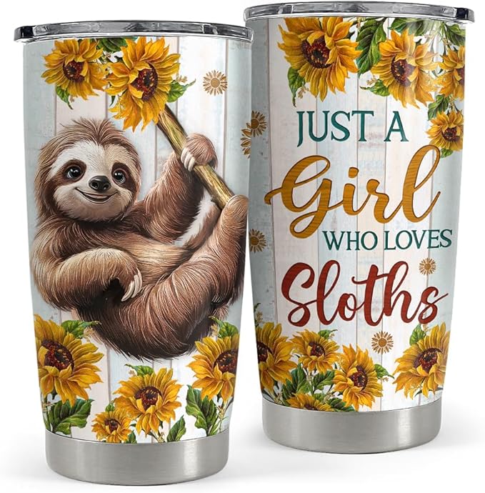 SANDJEST Sloth Tumbler 20oz Stainless Steel Insulated Coffee Travel Mug Cup for Women Girls Sloth Gifts for Birthday Christmas Mothers Day