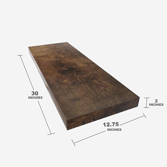 Floating Shelf, Set of 1 Wall Shelf, 30 in W x 12.75 in D x 2 in H Wooden Floating Wall Shelf with Invisible Brackets for Living Room/Bedroom/Bathroom/Kitchen Storage and Decor, Rustic Brown