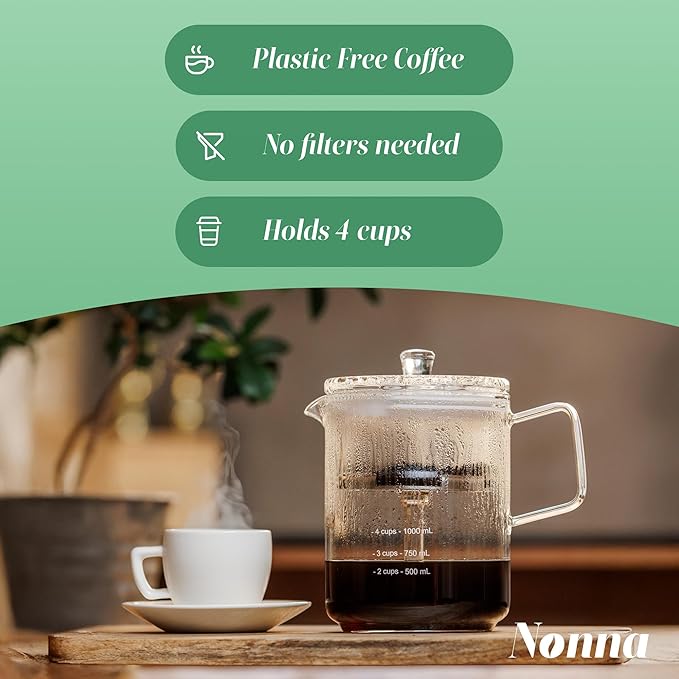 NONNA 2.0 Glass Coffee Percolator - Borosilicate Glass & Stainless Steel Retro Percolator | Eco Friendly Coffee Gift | BPA Free | Stovetop Glass Coffee Percolator (1 Unit)