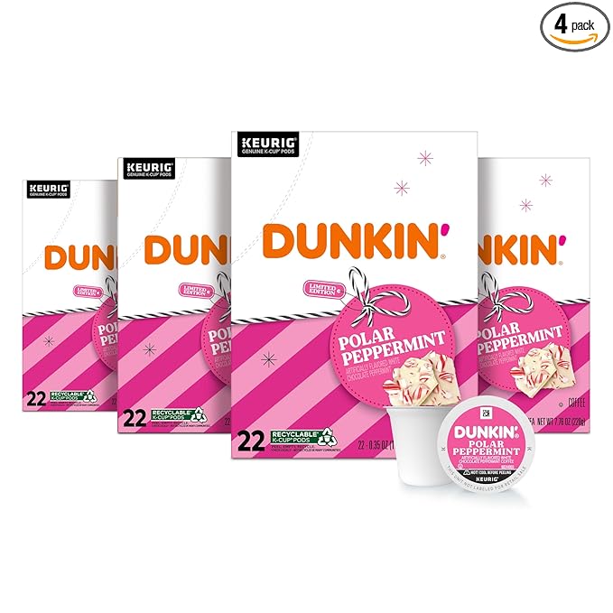 Dunkin' Polar Peppermint Flavored Coffee, 88 Keurig K-Cup Pods