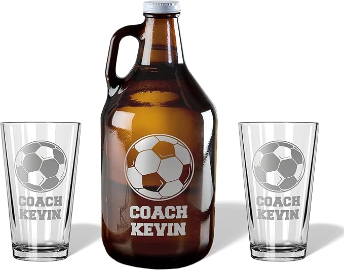 Soccer Coach Gift - Personalized Soccer Gift, Soccer Accessories, Best Coach gifts for coaches, End of Season, Girls Soccer Coach Gifts (Soccer, Growler Gift Box)