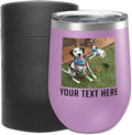 Personalized Mothers Day 12oz Photo Printed Insulated Stainless Steel Powder Coated Stemless Wine Tumbler with Lid, Customized Mum Gift Idea for Her, Custom Mom Team (Light Purple)