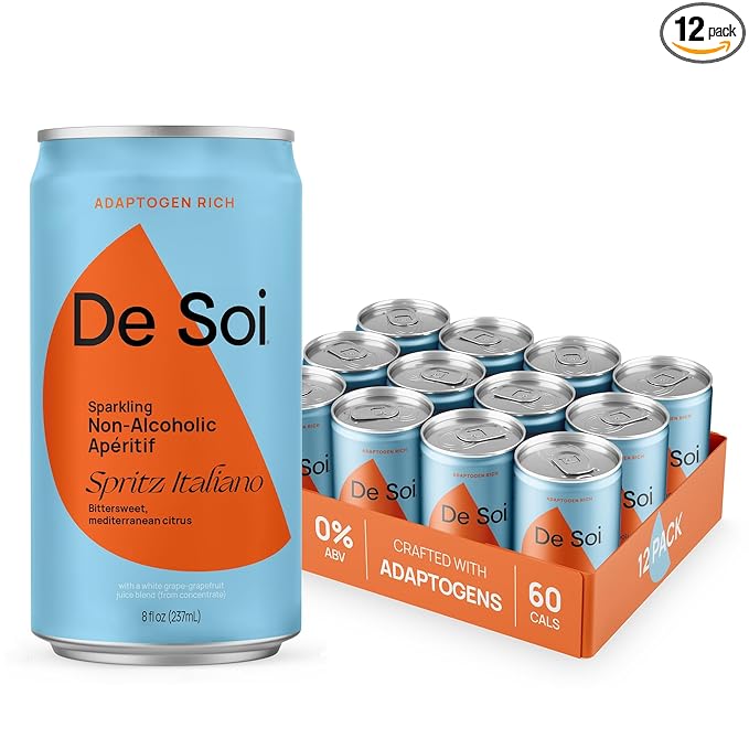 De Soi Spritz Italiano Mocktails NA Drinks 8 fl oz (12-pack) - Adaptogen Drink, Sparkling Drink with Calming Botanicals, Mocktail Drinks, Gluten Free, No Artificial Flavors