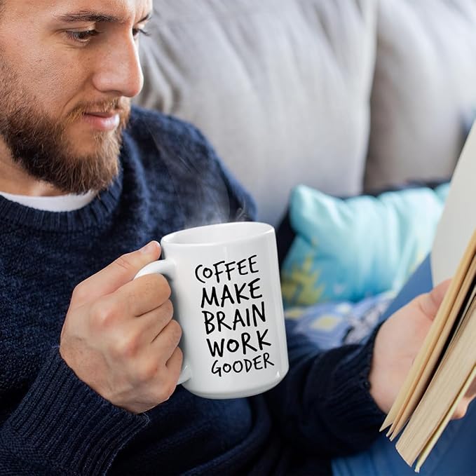 Veracco Coffee Make Brain Work Gooder Mug Funny Coffee Lover Gift Humorous Idea Family Friends Birthday Presents Sarcastic Office Berserk Tea Cup Caffeine Addict Brain Booster Gooder Vibes