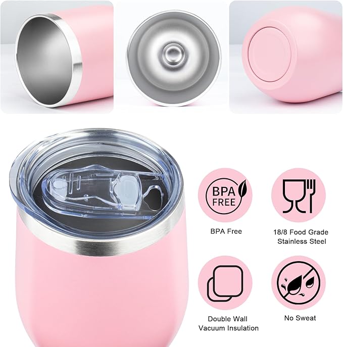 12 Oz Insulated Wine Tumbler with Lid Double Wall Vacuum Stainless Steel Wine Glass Coffee Mug Insulated Tumbler Cup for Champaign, Cocktail, Beer (Multi, 6 Pack)