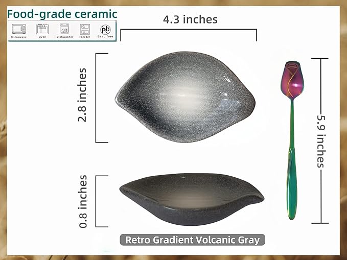 Coffee Spoon and Rest for Coffee Bar Accessories, Leaf Small Spoon Rest for Coffee Station, Tea Spoon Rest Tea Spoon Holder Teaspoon Rest, 1 PC (Retro Volcanic Ash with Rainbow Rose Spoon)