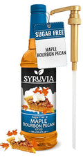 Syruvia Sugar Free Coffee Syrup, Maple Bourbon Pecan Flavored Syrup for Drinks, Lattes, and Desserts – 25.4 fl oz, With Pump