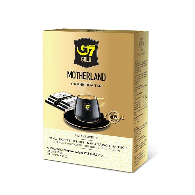 TRUNG NGUYEN G7 Gold Motherland Instant Coffee Single Served Sticks for Energy Boost (8.9oz - Box of 14 Sticks)