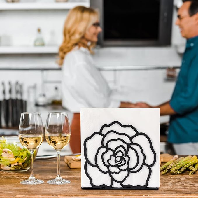 Napkin Holder for Table, Metal Napkin Holders for Kitchen Dining Farmhouse Cocktail Picnic Bar Rustic, Modern Napkins Holder for All Dining Room Decors (Flower), Christmas Decoration Gifts