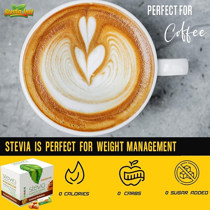 Caramel Delicioso Organic Stevia Powder. All-Natural Sweetener, Sugar Substitute Highly Concentrated & Pure Extract Stevia. 0 Calorie, 0 Carb Diabetic & Keto Friendly (40-Packets) - Packaging May Vary