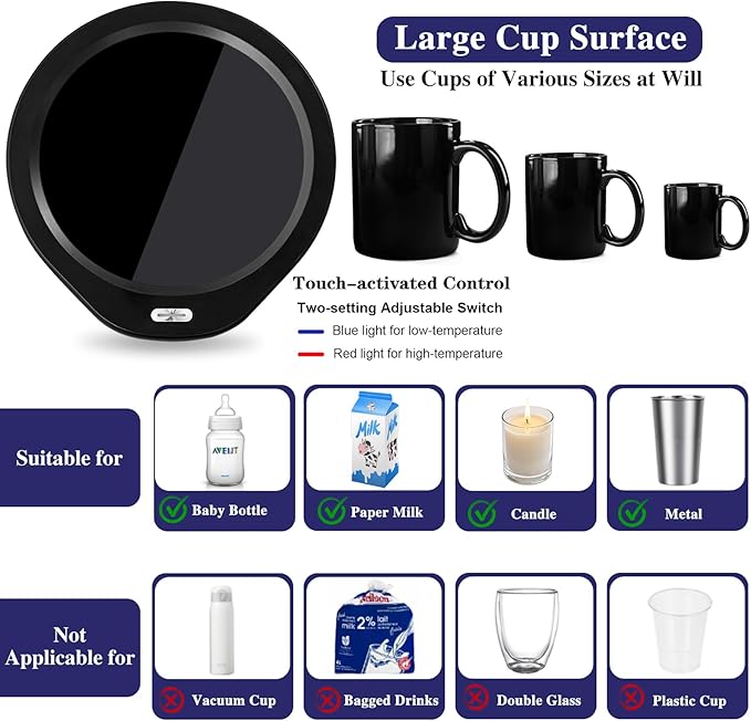 Waipfaru Coffee Mug Warmer Set, 2 Temperature Control & Auto Shut Off Mug Warmer for Desk, Gifts for Women, Heated Coffee Cup for Office, Home, Gift Set for Birthday, Christmas