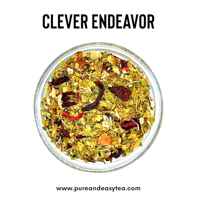 Pure And Easy Tea, Clever Endeavor, Mental Focus & Clarity Tea, Caffeinated Loose Leaf Blend with Ginkgo Biloba & Yerba Mate (100g)