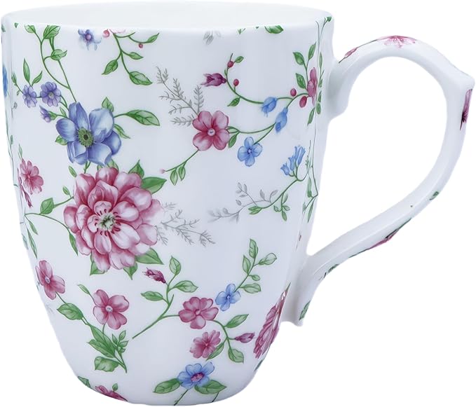 14oz Bone China Coffee Mug Floral Bone Mug Cute Coffee Mug Teacup for Women Mom Friend (Autumn floral)