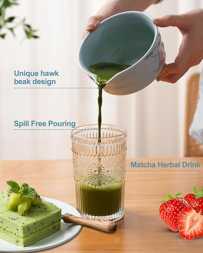 Matcha Whisk Set, Japanese Matcha Kit Set 7-Pcs with Matcha Bowl (Chawan), Matcha Whisk and Holder, Bamboo Scoop, Scoop Rest, Sifter and Tea Towel - Authentic Tea Ceremony Tools for Tea Lovers(Blue)