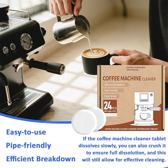 Coffee Machine Cleaner Tablets - 24 Pack | Descaling & Deep Cleaning for Keurig, Nespresso, Espresso & Drip Coffee Makers | Remove Limescale, Oil & Residue | Food Safe & Non-Toxic