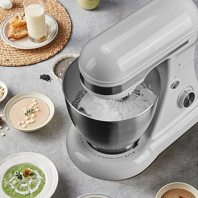 4.8QT Stand Mixer, 12-Speed Electric Kitchen Mixer with Tilt-Head, Stainless Steel Bowl, Egg Whisk, Dough Hook & Beater – Lightweight, Compact for Small Kitchens,Light Gray