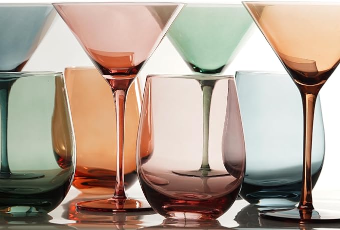 Colored Stemless Wine Glasses for Red or White Wine (Set of 2), 18-Ounces, Large Wine Glasses for Cabernet, Pinot Noir, Burgundy, Bordeaux (Blue&Orange O Wineglass Set of 2)