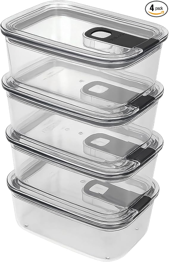 carrotez Clear Food Storage Containers with Easy-Open Lids, 2.7 Cup Ecozen Plastic Small Meal Prep Containers, Airtight, BPA-Free, Stackable, Reusable, Set of 4