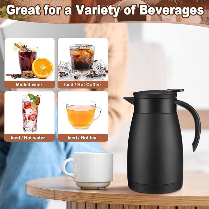 Uiifan 2 Pcs 25 Oz Thermal Coffee Carafe Stainless Steel Insulated Vacuum Coffee Carafes Double Walled Vacuum Thermal Pot Flask with Brushes for Keeping Cold Hot Tea Water Milk Home Office (Black)