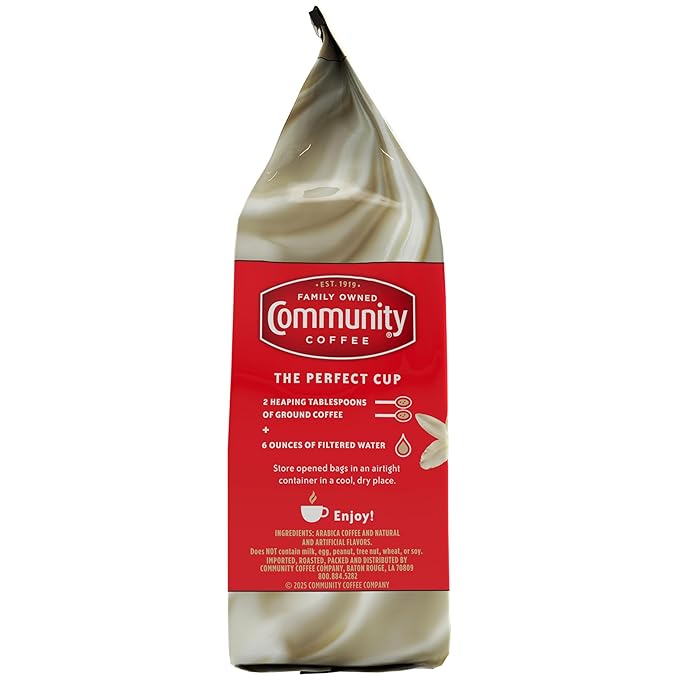 Community Coffee French Vanilla Flavored 72 Ounces, Medium Roast Ground Coffee, 12 Ounce Bag (Pack of 6)