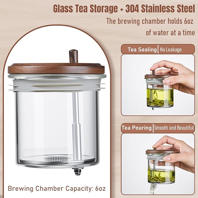 PARACITY Enchanti Tea Pot,650ml/22oz Glass Teapot with Removable Infuser,One Button Press to Filter the Tea Soup,Tea Water Separation Design, Borosilicate Glass Tea Infuser for Loose Leaf Oriental Tea