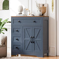 Vabches Farmhouse Storage Cabinet with 2 Doors and 4 Drawers, Freestanding Bathroom Storage Cabinet Kitchen Pantry, Floor Hutch Cupboard for Living Room/Bathroom/Kitchen,Blue
