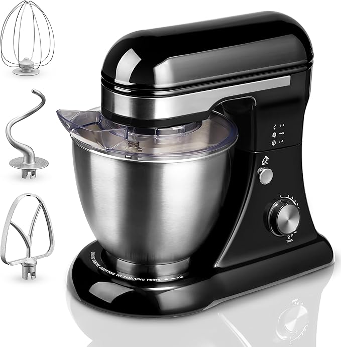 4.8QT Stand Mixer, 12-Speed Electric Kitchen Mixer with Tilt-Head, Stainless Steel Bowl, Egg Whisk, Dough Hook & Beater – Lightweight, Compact for Small Kitchens (Gray)