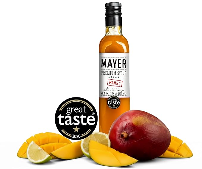 Mayer Premium Artisan Mango Syrups – Award-Winning, Only Real Mangoes and 3 Natural Ingredients, Vegan, Gluten Free, Dairy Free, Versatile for Beverages & Desserts – No Artificial Additives, Rich Authentic Flavor ( 16.9 Fl oz. / 500 ml, 6 Pack Mango )