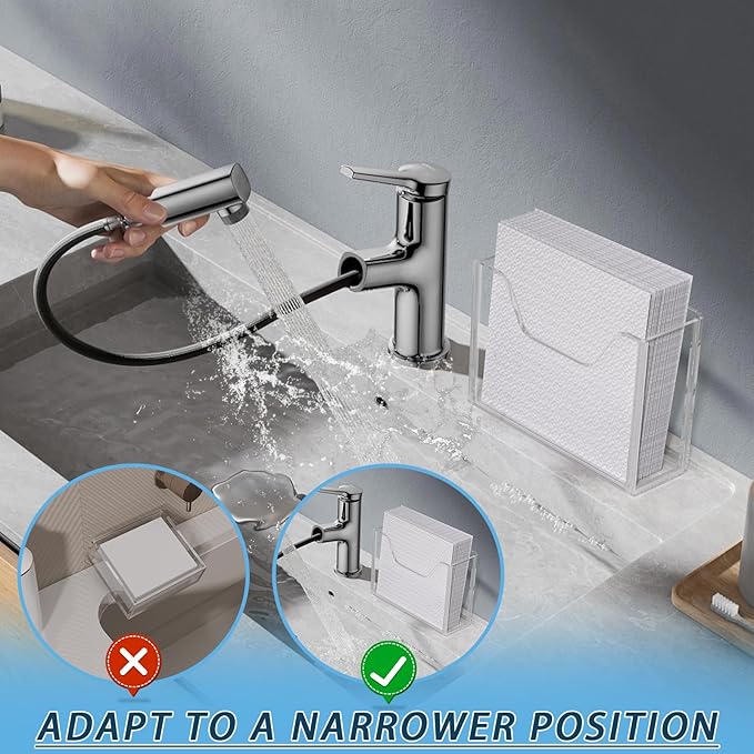 Napkin Holder, Clear Acrylic Guest Paper Towel Holder for Bathroom Washbasin Side, Vertical Rectangular Disposable Hand Towel Paper Waterproof Lucite Holder Organizer for Kitchen Hotel Restaurant Use