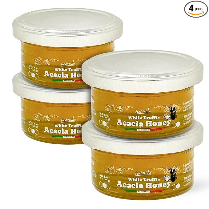 Food To Live White Truffle Acacia Honey, 70gr – Gourmet Flavored Honey, Perfect Pairing for Cheese, Poultry, and Fine Dining, Artisan Crafted Premium Delicacy (Pack of 4)