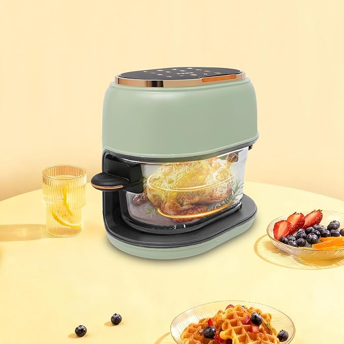 4.2 Qt Glass Air Fryer, 176-374 ℉ Precise Heat, 1350W Touch Control with Clear Glass, 120 Min Timer for Home, Kitchen, RV, Dorm | Auto Shut-Off & Easy Clean