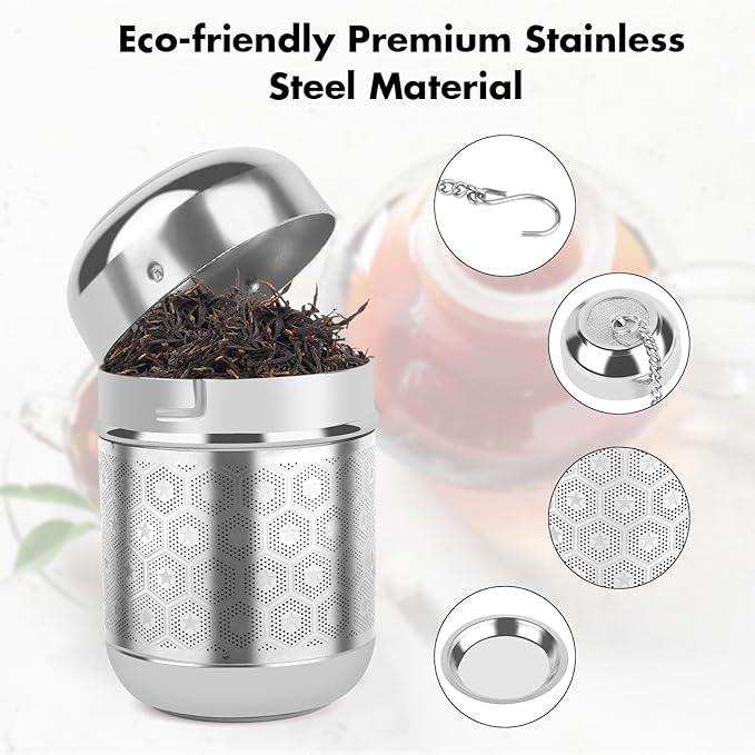 Tea Infuser for Loose Leaf Tea, Extra Fine Mesh Tea Strainers, 304 Stainless Steel & Updated Slim Threaded Lid, Loose Leaf Tea Steeper for Brew Tea, Spices, Rooibos