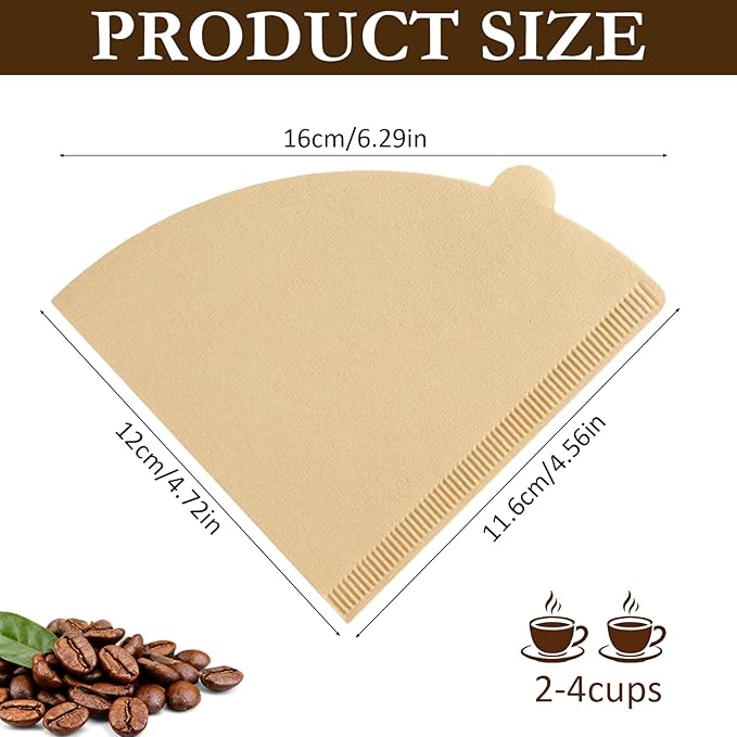 200 Count V02 Coffee Filters – Natural Unbleached Cone Coffee Filter Paper for Hario V60 and Pour Over Brewers, 2–4 Cup Disposable Coffee Filters, Brown Paper Coffee Filter