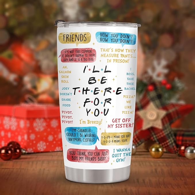 34HD Friends TV Show Tumbler 20oz – I'll Be There For You Quote – Insulated Stainless Steel Travel Mug for Hot and Cold Drinks – Funny Gift for Women and BFF Fans Christmas Gift