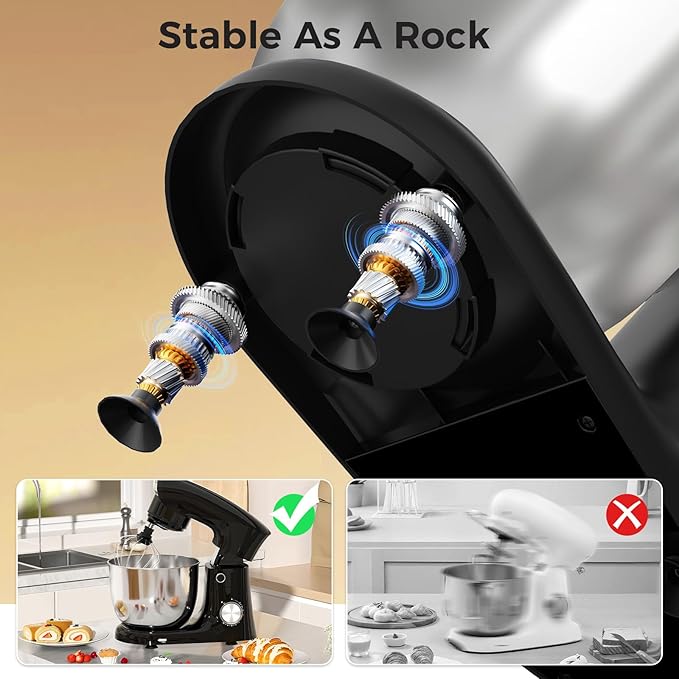 OSTBA Stand Mixer, 5QT+5.5QT Two Bowls Electric Kitchen Mixer, 10+P Speed Dough Mixer with Whisk, Beater & Dough Hook, Dishwasher Safe, Black