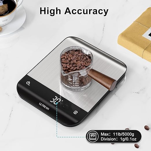 Ultrean Food Scale, Digital Kitchen Scale with LED Display, Weight Grams and Ounces for Baking Cooking, 6 Units with Tare Function, 304 Stainless Steel, 11lb (Batteries Included)