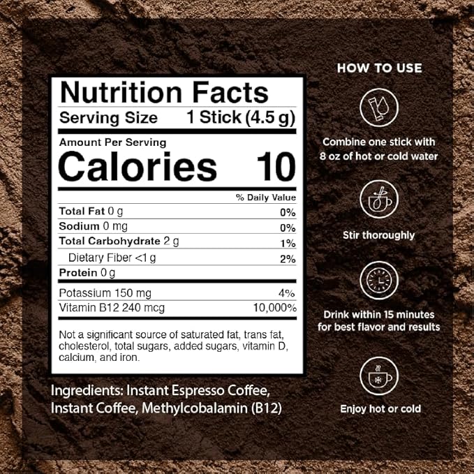 VitaCup Extra Shot Instant Coffee Packets with Espresso Shot, “Red Eye” High Caffeine, Bold Dark Roast w/Vitamin B12, Antioxidants, Premium Instant Coffee in Single Serve Sticks, 48 Ct