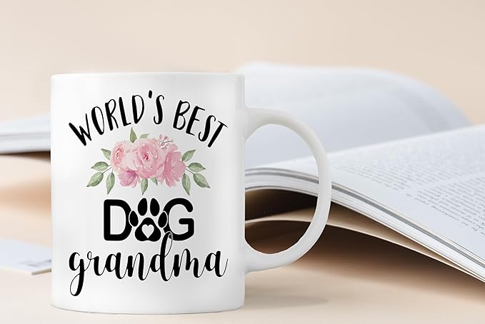 QASHWEY Dog Grandma Gifts Mug, Gifts for Dog Grandma Coffee Mug, Mothers Day Dog Owner Lover Mug Tea Cup Gifts for Grandma Grandmother, World’s Best Dog Grandma Coffee Cups Ceramic 11oz