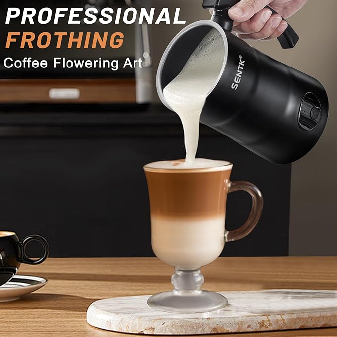 Sentk Milk Frother - 4-in-1 Electric Milk Steamer, 12.3oz/350ml Automatic Hot and Cold Foam Maker and Milk Warmer with Auto Shut-Off, Milk Frother and Steamer for Coffee, Latte, Cappuccino, Matcha