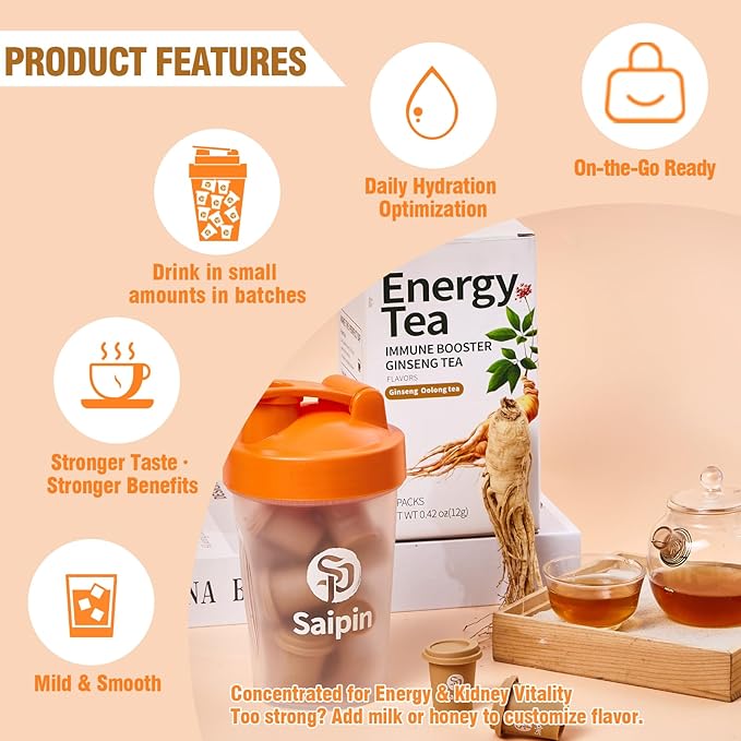 SAIPIN Ginseng Tea, 20 Pack 100% Pure Organic Ginseng Powder, No Additives, Non-GMO, Premium Instant Tea, Kidney, Energy & Immune tea for Women & Men, freeze-dried powder, Hot And Cold Soluble