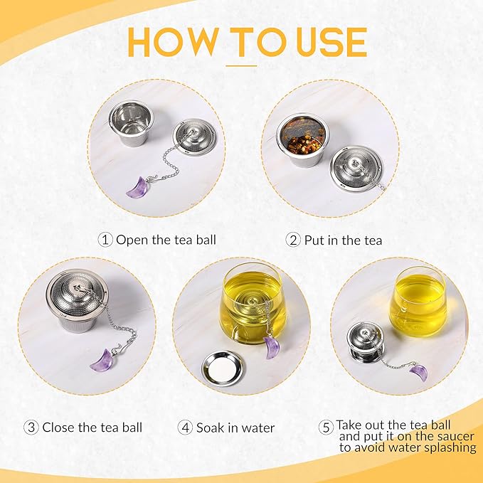 3 Sets Tea Infusers Steeper for Loose Leaf Tea Holder Stainless Steel Tea Ball Mesh Strainer Filters with Drip Trays and Pendant(Elegant Style)