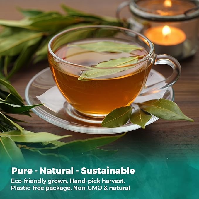 USA Fresh Bay Leaves Tea – 100% Pure, Wild-Harvested Herbal Loose Leaf Tea, Refreshing Forest Aroma, Caffeine-Free, Grown and Packed in the USA (50 Leaves)