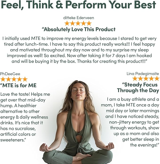 MTE Healthy Energy Drink Powder Packets | Caffeine Free & Sugar Free Energy | Boosted Focus and Productivity | 24 Drink Pouches | Paraxanthine Nootropic Supplement