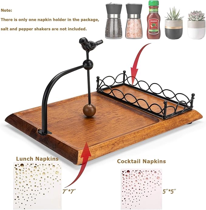Elegant Flat Wooden Napkin Holder, Multifunctional Farmhouse Black Napkin Holder for Table, Kitchen, Outdoor Use, Includes Space for Salt and Pepper Shakers(Seasoning Jar Not Included)