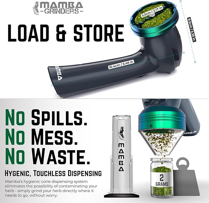 Mamba Grinders Electric Spice & Herb Grinder for the Kitchen. Easy to Use USB Rechargeable Grinder, 2g Gray