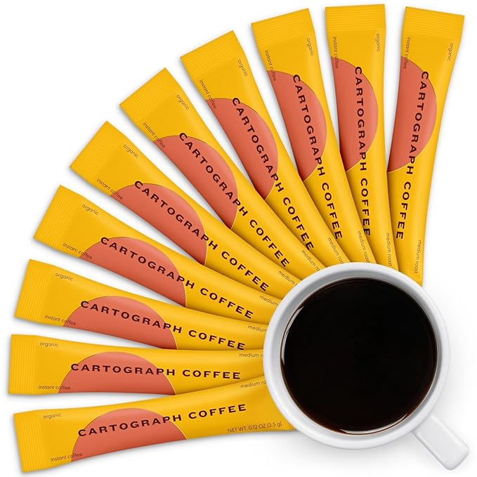Cartograph Organic Instant Coffee Packets Single Serve 10PK - Medium Roast Instant Espresso - Freeze Dried Coffee Instant Powder - Individual Coffee Packets - Gourmet Instant Coffee Sticks