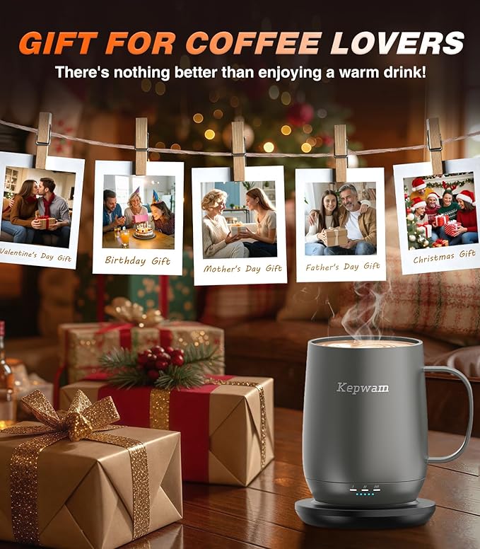 Self Heating Coffee Mug T2, 16oz Smart Heated Coffee Mug, 150 Min Battery Life - Hot up to 149℉ Temperature Control Coffee Mug Warmer, Gifts for Dad Mom (No APP)
