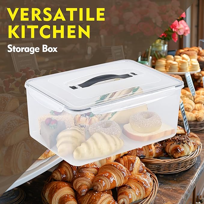 15 L Clear Airtight Rectangular Storage Container for Food, Set of 4 Plastic Clear Food Storage Container with Latch Lid and Handle