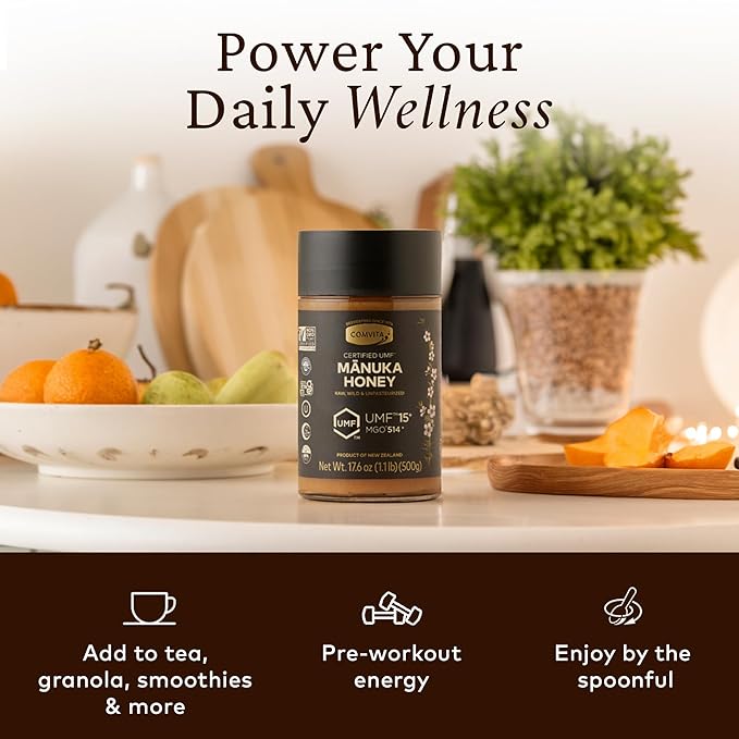 Comvita Manuka Honey UMF 15+ (MGO 514+) - Raw Manuka Honey New Zealand, Pure & Unpasteurized, Superfood for Immune Health, Use in Tea, Wild, Monofloral, Non-GMO - 500g (17.6 oz)
