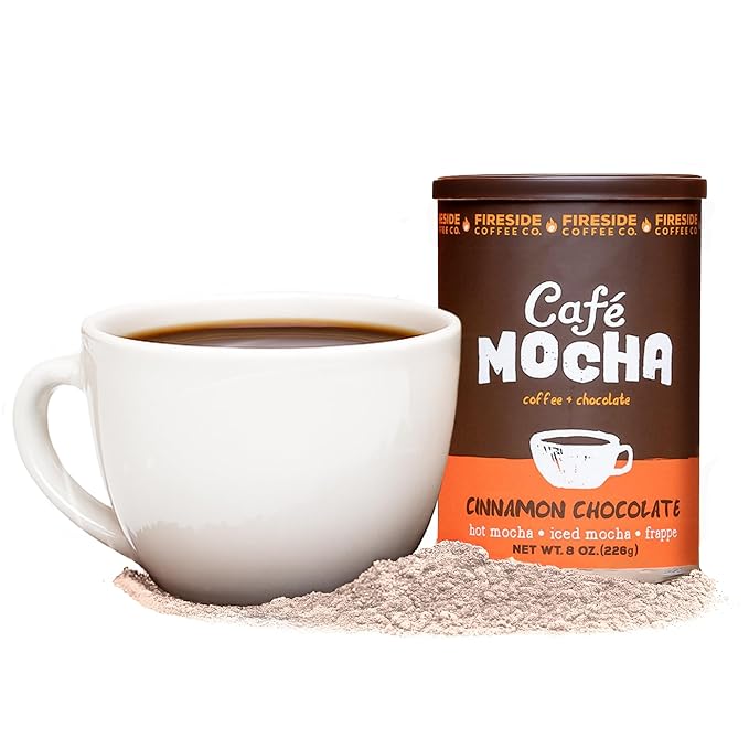 Fireside Coffee Cinnamon Chocolate Cafe Mocha - Instant Coffee Chocolate Blend - Premium Caffeinated Drink Mix for Hot, Iced, Milkshake, and Mocha Frappe Mix, Only Add Water and Enjoy, 8 Ounces